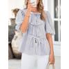 imagePRETTYGARDEN Womens Tie Front Striped Shirt 2026 Summer Trendy Fashion Cute Babydoll Tops Peplum Puffy Sleeve BlouseGrey Blue