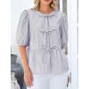 imagePRETTYGARDEN Womens Tie Front Striped Shirt 2026 Summer Trendy Fashion Cute Babydoll Tops Peplum Puffy Sleeve BlouseGrey Blue