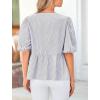 imagePRETTYGARDEN Womens Tie Front Striped Shirt 2026 Summer Trendy Fashion Cute Babydoll Tops Peplum Puffy Sleeve BlouseGrey Blue