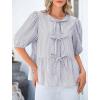 imagePRETTYGARDEN Womens Tie Front Striped Shirt 2026 Summer Trendy Fashion Cute Babydoll Tops Peplum Puffy Sleeve BlouseGrey Blue