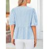 imagePRETTYGARDEN Womens Tie Front Striped Shirt 2026 Summer Trendy Fashion Cute Babydoll Tops Peplum Puffy Sleeve BlouseLight Blue