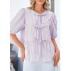 imagePRETTYGARDEN Womens Tie Front Striped Shirt 2026 Summer Trendy Fashion Cute Babydoll Tops Peplum Puffy Sleeve BlouseLight Purple
