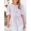 imagePRETTYGARDEN Womens Tie Front Striped Shirt 2026 Summer Trendy Fashion Cute Babydoll Tops Peplum Puffy Sleeve BlouseLight Purple