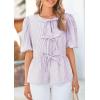 imagePRETTYGARDEN Womens Tie Front Striped Shirt 2026 Summer Trendy Fashion Cute Babydoll Tops Peplum Puffy Sleeve BlouseLight Purple