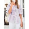 imagePRETTYGARDEN Womens Tie Front Striped Shirt 2026 Summer Trendy Fashion Cute Babydoll Tops Peplum Puffy Sleeve BlouseLight Purple