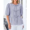 imagePRETTYGARDEN Womens Tie Front Striped Shirt 2026 Summer Trendy Fashion Cute Babydoll Tops Peplum Puffy Sleeve BlouseNavy