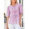 imagePRETTYGARDEN Womens Tie Front Striped Shirt 2026 Summer Trendy Fashion Cute Babydoll Tops Peplum Puffy Sleeve BlousePurple Red