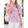 imagePRETTYGARDEN Womens Tie Front Striped Shirt 2026 Summer Trendy Fashion Cute Babydoll Tops Peplum Puffy Sleeve BlousePurple Red