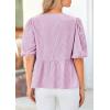 imagePRETTYGARDEN Womens Tie Front Striped Shirt 2026 Summer Trendy Fashion Cute Babydoll Tops Peplum Puffy Sleeve BlousePurple Red