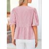 imagePRETTYGARDEN Womens Tie Front Striped Shirt 2026 Summer Trendy Fashion Cute Babydoll Tops Peplum Puffy Sleeve BlouseRed