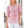 imagePRETTYGARDEN Womens Tie Front Striped Shirt 2026 Summer Trendy Fashion Cute Babydoll Tops Peplum Puffy Sleeve BlouseRed