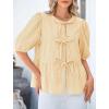 imagePRETTYGARDEN Womens Tie Front Striped Shirt 2026 Summer Trendy Fashion Cute Babydoll Tops Peplum Puffy Sleeve BlouseYellow