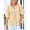 imagePRETTYGARDEN Womens Tie Front Striped Shirt 2026 Summer Trendy Fashion Cute Babydoll Tops Peplum Puffy Sleeve BlouseYellow