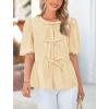 imagePRETTYGARDEN Womens Tie Front Striped Shirt 2026 Summer Trendy Fashion Cute Babydoll Tops Peplum Puffy Sleeve BlouseYellow