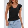 imagePRETTYGARDEN Womens V Neck Summer Tops Ruffle Sleeveless Slim Fit T Shirts Going Out Casual Blouses 2026Black