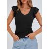 imagePRETTYGARDEN Womens V Neck Summer Tops Ruffle Sleeveless Slim Fit T Shirts Going Out Casual Blouses 2026Black
