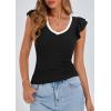 imagePRETTYGARDEN Womens V Neck Summer Tops Ruffle Sleeveless Slim Fit T Shirts Going Out Casual Blouses 2026Black White