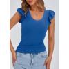 imagePRETTYGARDEN Womens V Neck Summer Tops Ruffle Sleeveless Slim Fit T Shirts Going Out Casual Blouses 2026Blue
