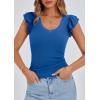 imagePRETTYGARDEN Womens V Neck Summer Tops Ruffle Sleeveless Slim Fit T Shirts Going Out Casual Blouses 2026Blue