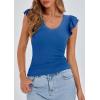 imagePRETTYGARDEN Womens V Neck Summer Tops Ruffle Sleeveless Slim Fit T Shirts Going Out Casual Blouses 2026Blue