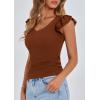 imagePRETTYGARDEN Womens V Neck Summer Tops Ruffle Sleeveless Slim Fit T Shirts Going Out Casual Blouses 2026Brown