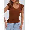 imagePRETTYGARDEN Womens V Neck Summer Tops Ruffle Sleeveless Slim Fit T Shirts Going Out Casual Blouses 2026Brown