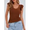 imagePRETTYGARDEN Womens V Neck Summer Tops Ruffle Sleeveless Slim Fit T Shirts Going Out Casual Blouses 2026Brown