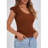 imagePRETTYGARDEN Womens V Neck Summer Tops Ruffle Sleeveless Slim Fit T Shirts Going Out Casual Blouses 2026Brown