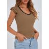 imagePRETTYGARDEN Womens V Neck Summer Tops Ruffle Sleeveless Slim Fit T Shirts Going Out Casual Blouses 2026Camel