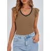 imagePRETTYGARDEN Womens V Neck Summer Tops Ruffle Sleeveless Slim Fit T Shirts Going Out Casual Blouses 2026Camel