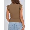 imagePRETTYGARDEN Womens V Neck Summer Tops Ruffle Sleeveless Slim Fit T Shirts Going Out Casual Blouses 2026Camel