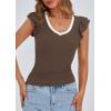 imagePRETTYGARDEN Womens V Neck Summer Tops Ruffle Sleeveless Slim Fit T Shirts Going Out Casual Blouses 2026Coffee