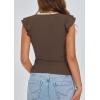 imagePRETTYGARDEN Womens V Neck Summer Tops Ruffle Sleeveless Slim Fit T Shirts Going Out Casual Blouses 2026Coffee