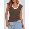 imagePRETTYGARDEN Womens V Neck Summer Tops Ruffle Sleeveless Slim Fit T Shirts Going Out Casual Blouses 2026Coffee