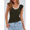 imagePRETTYGARDEN Womens V Neck Summer Tops Ruffle Sleeveless Slim Fit T Shirts Going Out Casual Blouses 2026Dark Army Green