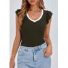 imagePRETTYGARDEN Womens V Neck Summer Tops Ruffle Sleeveless Slim Fit T Shirts Going Out Casual Blouses 2026Dark Army Green
