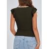imagePRETTYGARDEN Womens V Neck Summer Tops Ruffle Sleeveless Slim Fit T Shirts Going Out Casual Blouses 2026Dark Army Green