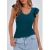 imagePRETTYGARDEN Womens V Neck Summer Tops Ruffle Sleeveless Slim Fit T Shirts Going Out Casual Blouses 2026Dark Blue