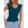 imagePRETTYGARDEN Womens V Neck Summer Tops Ruffle Sleeveless Slim Fit T Shirts Going Out Casual Blouses 2026Dark Blue