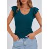 imagePRETTYGARDEN Womens V Neck Summer Tops Ruffle Sleeveless Slim Fit T Shirts Going Out Casual Blouses 2026Dark Blue