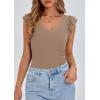 imagePRETTYGARDEN Womens V Neck Summer Tops Ruffle Sleeveless Slim Fit T Shirts Going Out Casual Blouses 2026Khaki