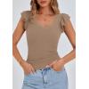 imagePRETTYGARDEN Womens V Neck Summer Tops Ruffle Sleeveless Slim Fit T Shirts Going Out Casual Blouses 2026Khaki