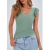 imagePRETTYGARDEN Womens V Neck Summer Tops Ruffle Sleeveless Slim Fit T Shirts Going Out Casual Blouses 2026Light Green