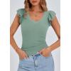 imagePRETTYGARDEN Womens V Neck Summer Tops Ruffle Sleeveless Slim Fit T Shirts Going Out Casual Blouses 2026Light Green