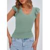 imagePRETTYGARDEN Womens V Neck Summer Tops Ruffle Sleeveless Slim Fit T Shirts Going Out Casual Blouses 2026Light Green