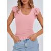 imagePRETTYGARDEN Womens V Neck Summer Tops Ruffle Sleeveless Slim Fit T Shirts Going Out Casual Blouses 2026Pink