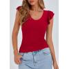 imagePRETTYGARDEN Womens V Neck Summer Tops Ruffle Sleeveless Slim Fit T Shirts Going Out Casual Blouses 2026Red