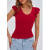 imagePRETTYGARDEN Womens V Neck Summer Tops Ruffle Sleeveless Slim Fit T Shirts Going Out Casual Blouses 2026Red