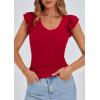 imagePRETTYGARDEN Womens V Neck Summer Tops Ruffle Sleeveless Slim Fit T Shirts Going Out Casual Blouses 2026Red