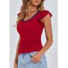 imagePRETTYGARDEN Womens V Neck Summer Tops Ruffle Sleeveless Slim Fit T Shirts Going Out Casual Blouses 2026Red Navy